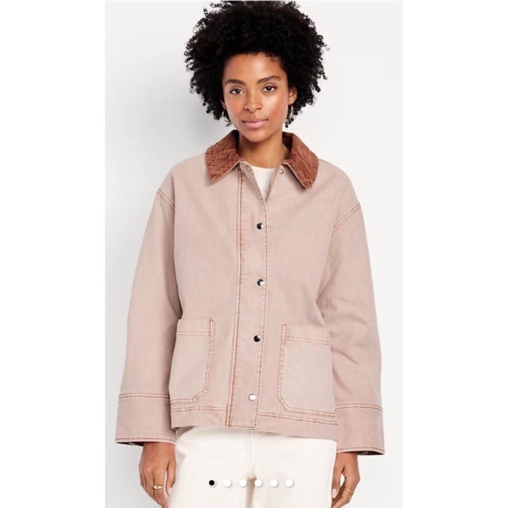 Old Navy Women's Tan Jacket with Brown Collar